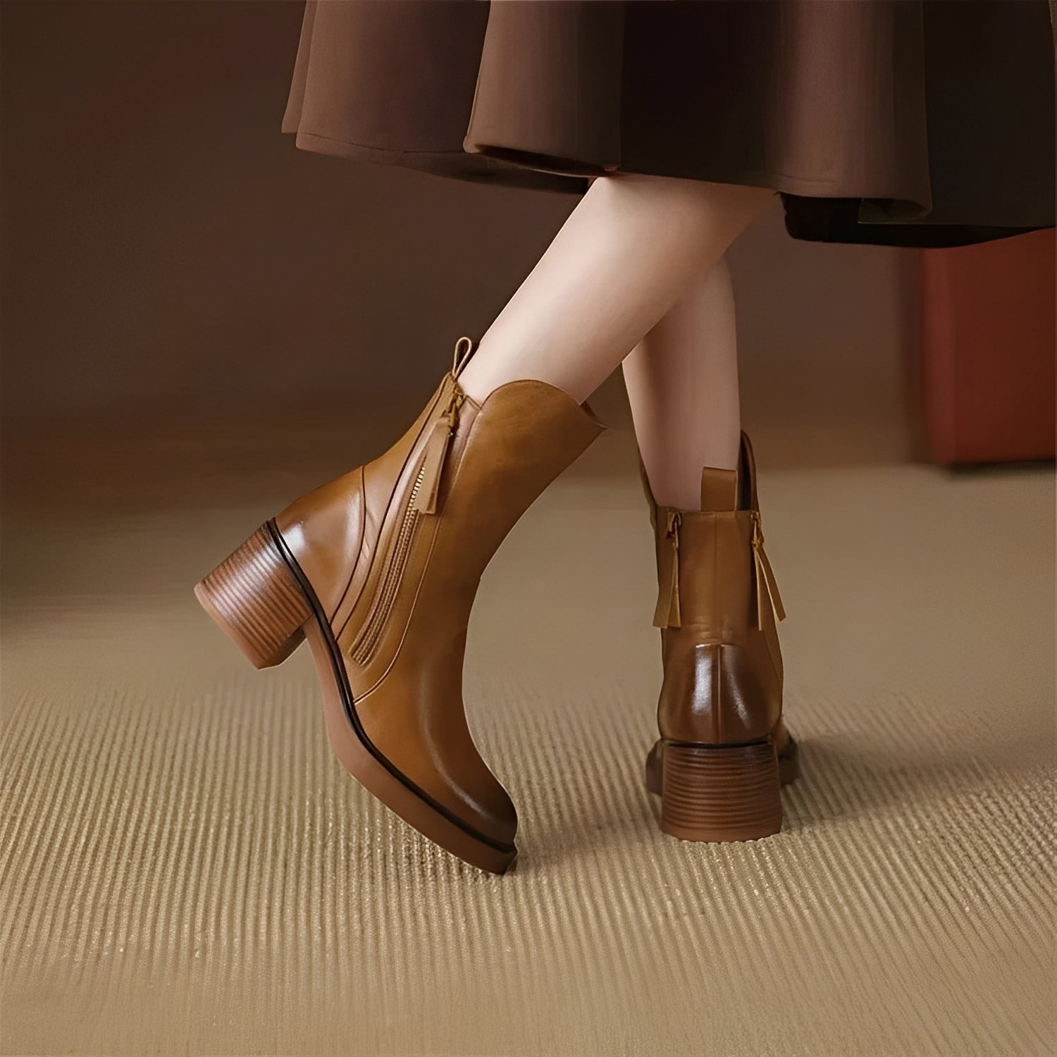 Damen - Stylische Stiefeletten - Leder Material - Modischer Chic für jeden Anlass