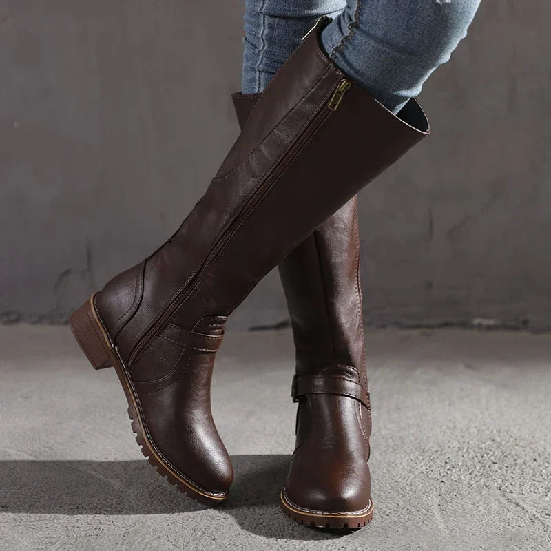 Damen - Klassische Stiefel - Kniehohe - Schnallenverzierung - Elegante Stiefel für jeden Anlass