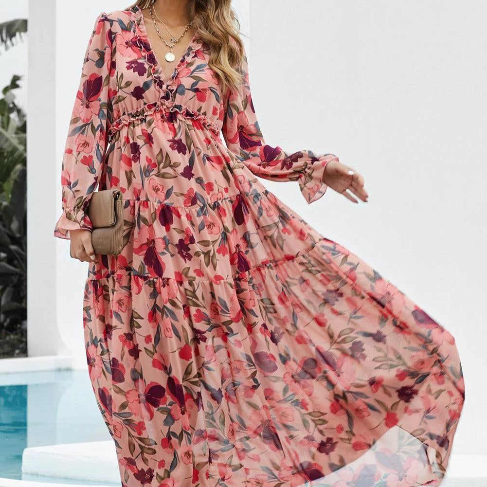 Damen - Maxikleid mit Rüschen - Hochwertiger Stoff - Mehrlagiger Stil für Jedes Event - Perfekte Wahl für jeden Anlass