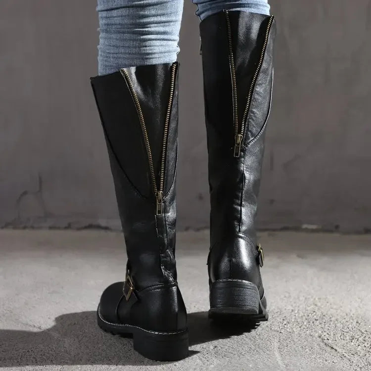 Damen - Klassische Stiefel - Kniehohe - Schnallenverzierung - Elegante Stiefel für jeden Anlass