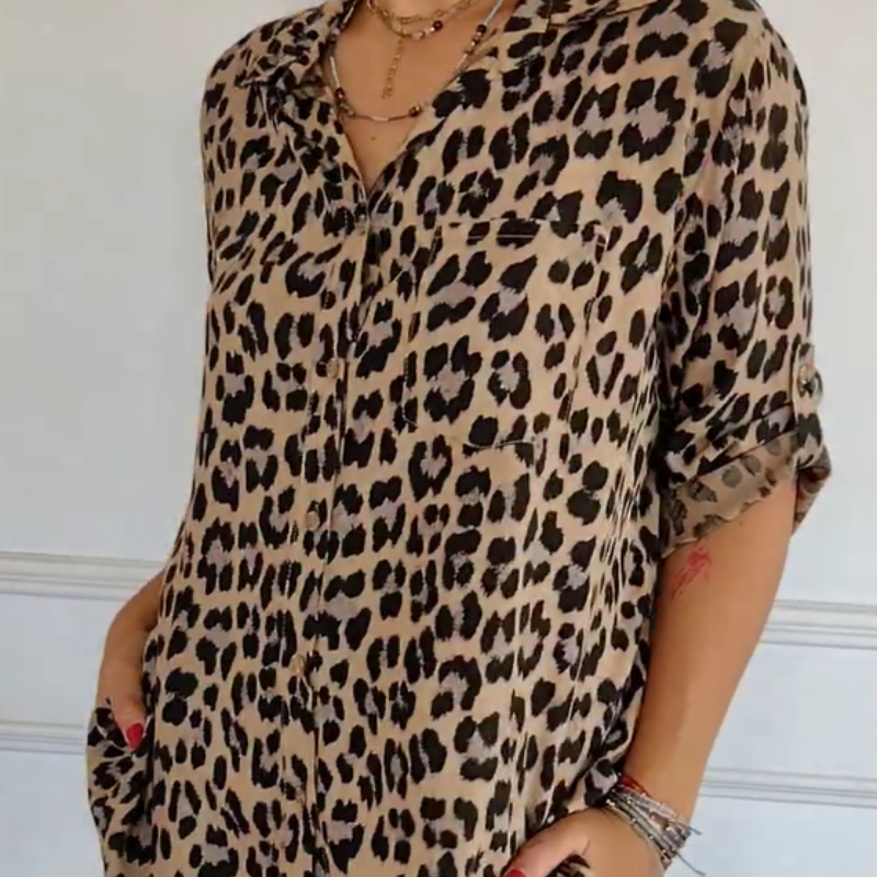 Damen - Stylische Bluse mit Leopardenmuster - Atmungsaktivem Stoff - Leicht & Trendy - Mode Top für jeden Anlass