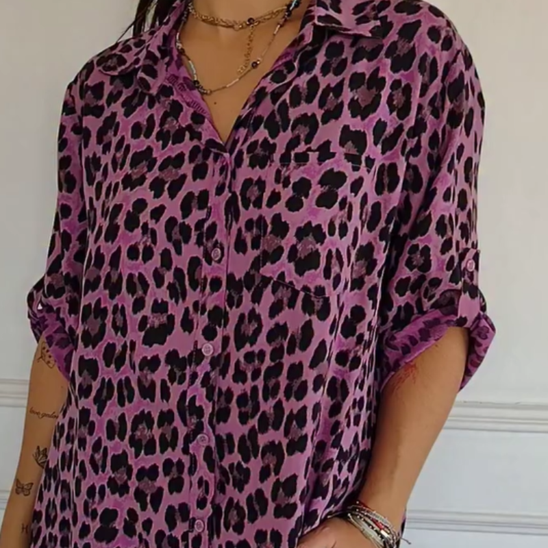 Damen - Stylische Bluse mit Leopardenmuster - Atmungsaktivem Stoff - Leicht & Trendy - Mode Top für jeden Anlass