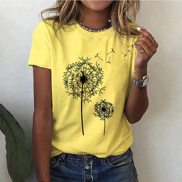 Damen - Sommer T-Shirt - Weicher Stoff - Kurzarm - Rundhalsausschnitt - Bequemes, lässiges Oberteil für warme Tage