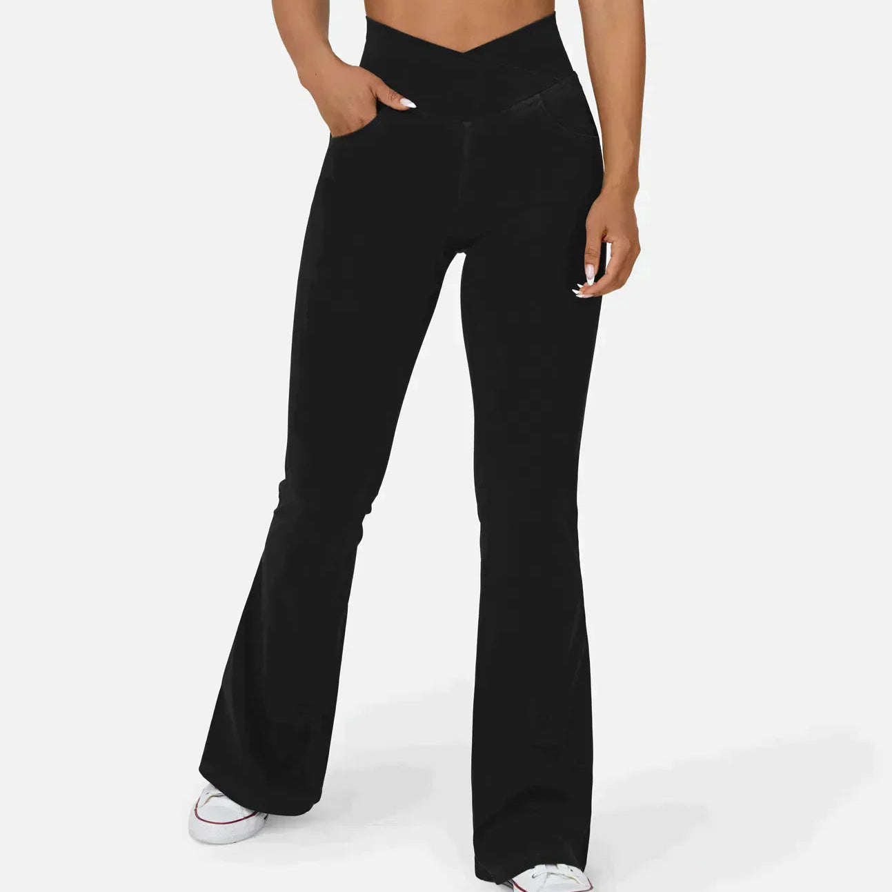 Damen - Schlaghosen mit hoher Taille - Einzigartigen überkreuzten für trendbewusste Outfits