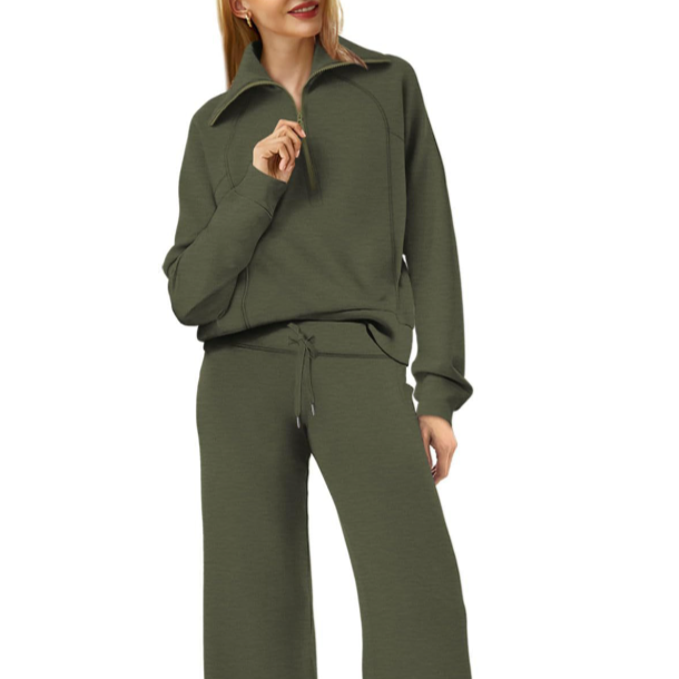 Damen - Weit geschnittener Trainingsanzug - Reißverschluss & Kordelzug - Bequemer Sportstil