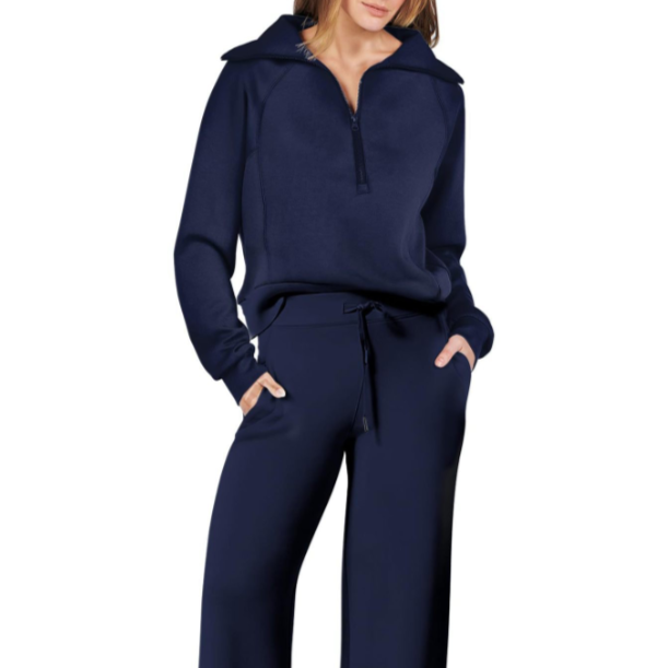 Damen - Weit geschnittener Trainingsanzug - Reißverschluss & Kordelzug - Bequemer Sportstil