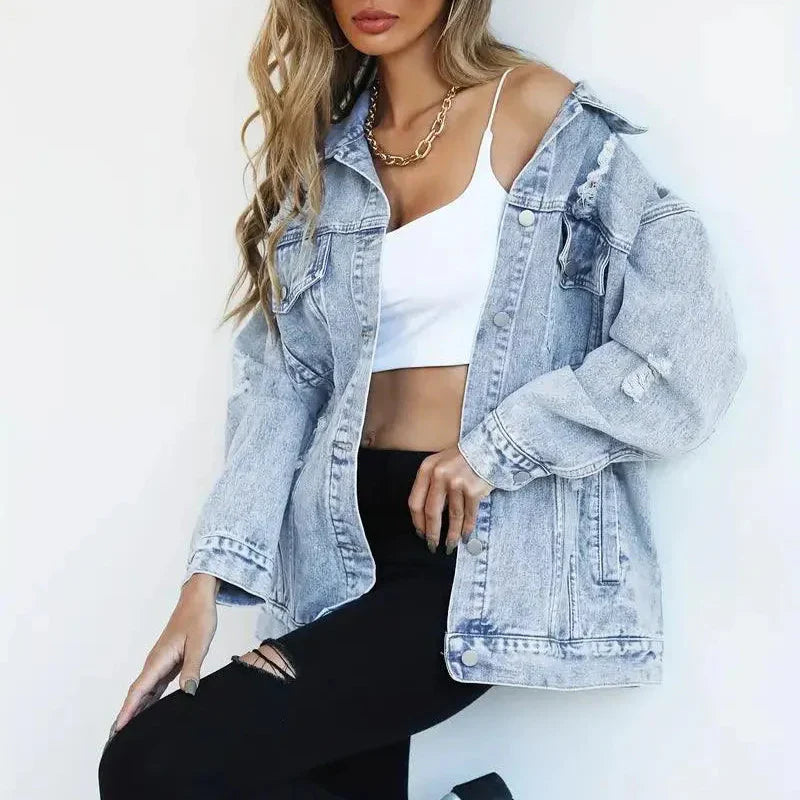 Damen - Übergröße Jacke - Denim - Lässiger Chic - Vielseitige Mode für jeden Anlass