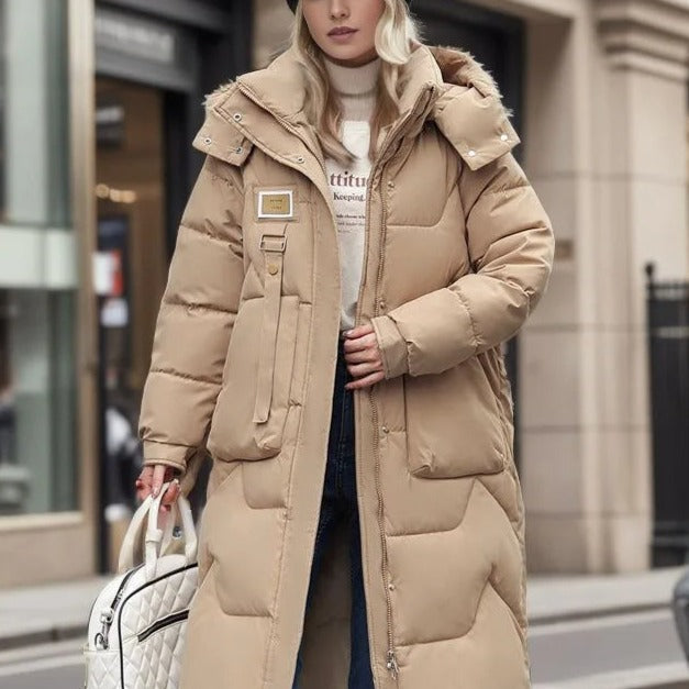 Damen - Maxi Langer gepolsterter Mantel mit Kapuze - Bequem und stilvoll für kalte Tage