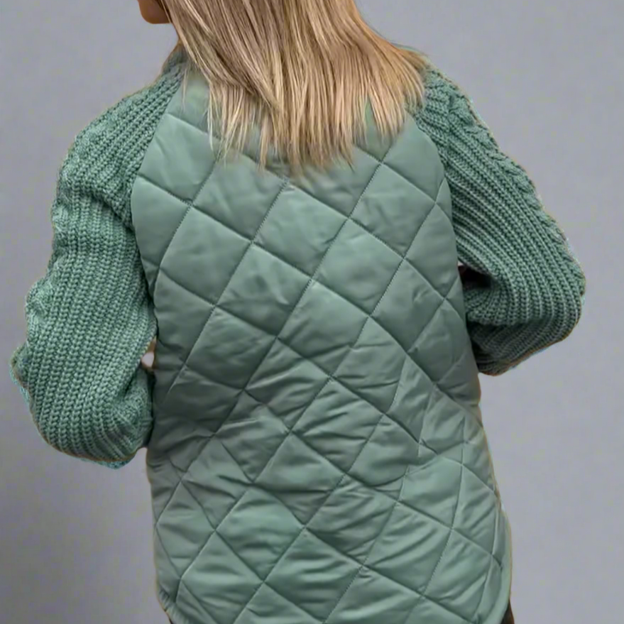 Damen - Kuschelige wattierte Jacke - Strickärmeln - Bequemer, warmer Stil für kalte Tage