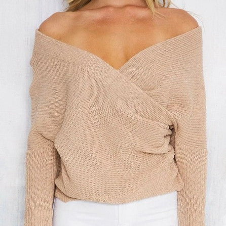 Damen - Eleganter lässiger Strickpulli - Weicher Stoff - Tiefer Ausschnitt - Modischer Freizeitlook