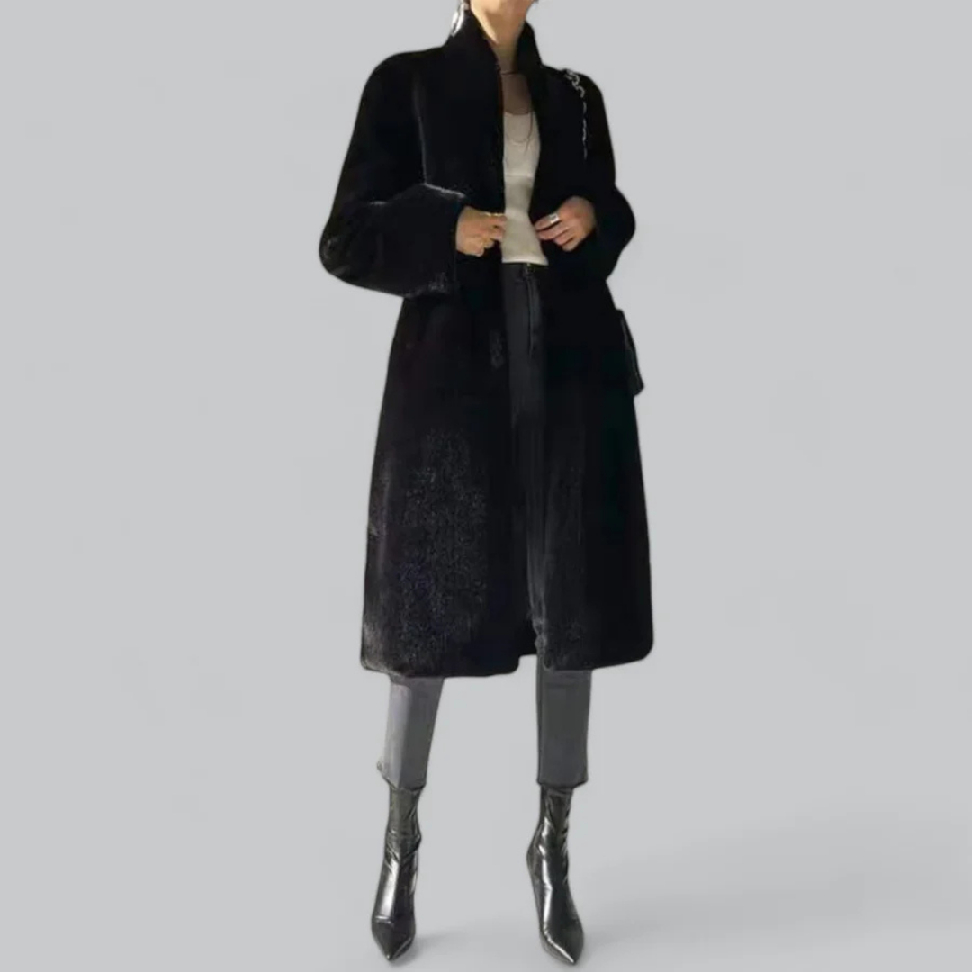 Damen - Langer Trenchcoat - Schwarze, schmale Passform - Klassischer Stil für jeden Anlass