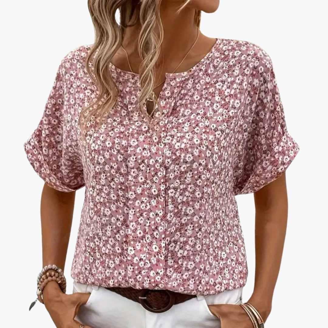Damen - Vintage Bluse - Baumwolle-Polyester-Gemisch - Hochwertiger Blumendruck - Eleganter Stil für jeden Anlass