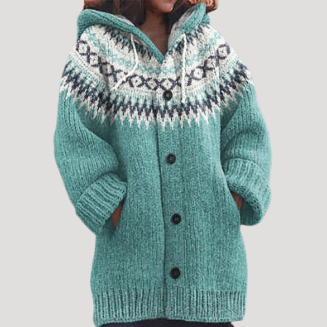 Damen - Strickjacke aus Grobstrick - Fair Isle Stil - Bequemer und stilvoller für die kalte Jahreszeit