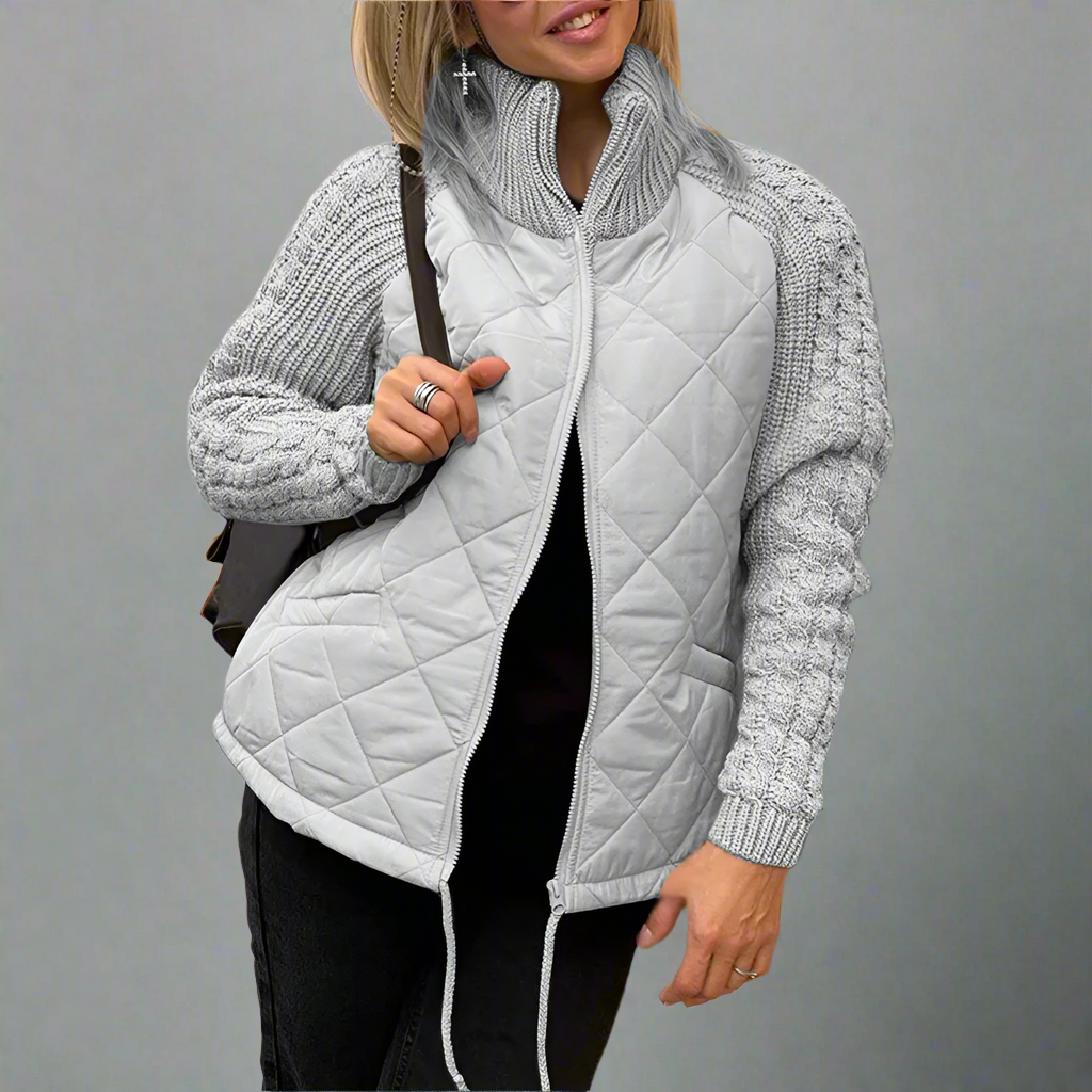 Damen - Kuschelige wattierte Jacke - Strickärmeln - Bequemer, warmer Stil für kalte Tage