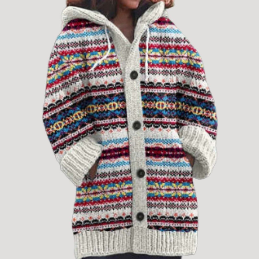 Damen - Strickjacke aus Grobstrick - Fair Isle Stil - Bequemer und stilvoller für die kalte Jahreszeit