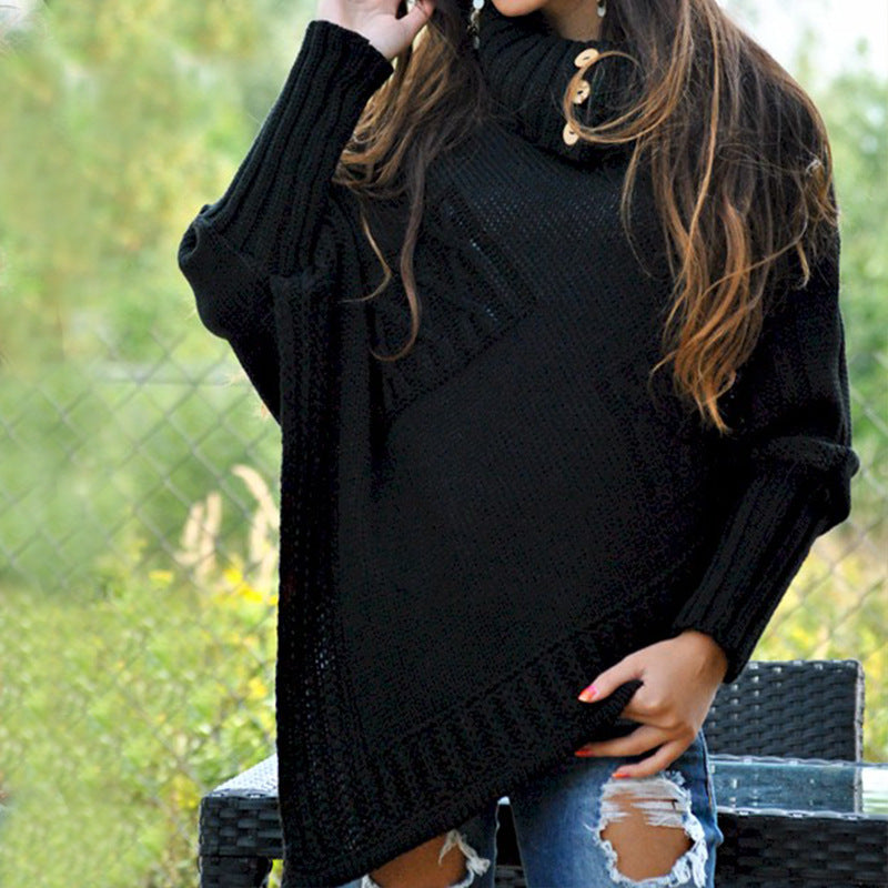 Damen - Gestrickter Poncho - Hohem Kragen - Bequemer Strick für Stil und Wärme