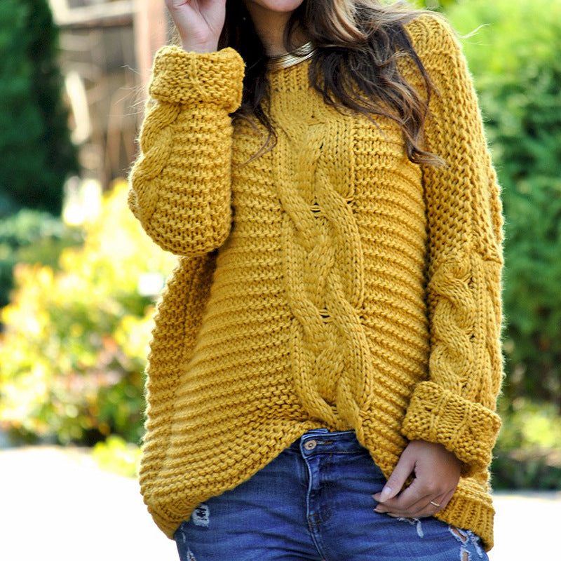 Damen - Übergroßer Pullover - Grobem Kabelstrick - Stilvoller Strickpullover für jede Gelegenheit