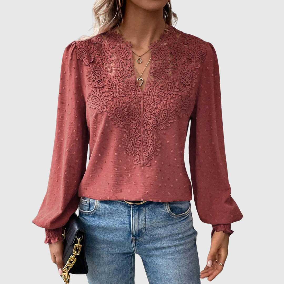 Damen - Romantische Spitzenbluse - Hochwertiger Spitzenstoff - Elegantes florales Design - Ideal für besondere Anlässe