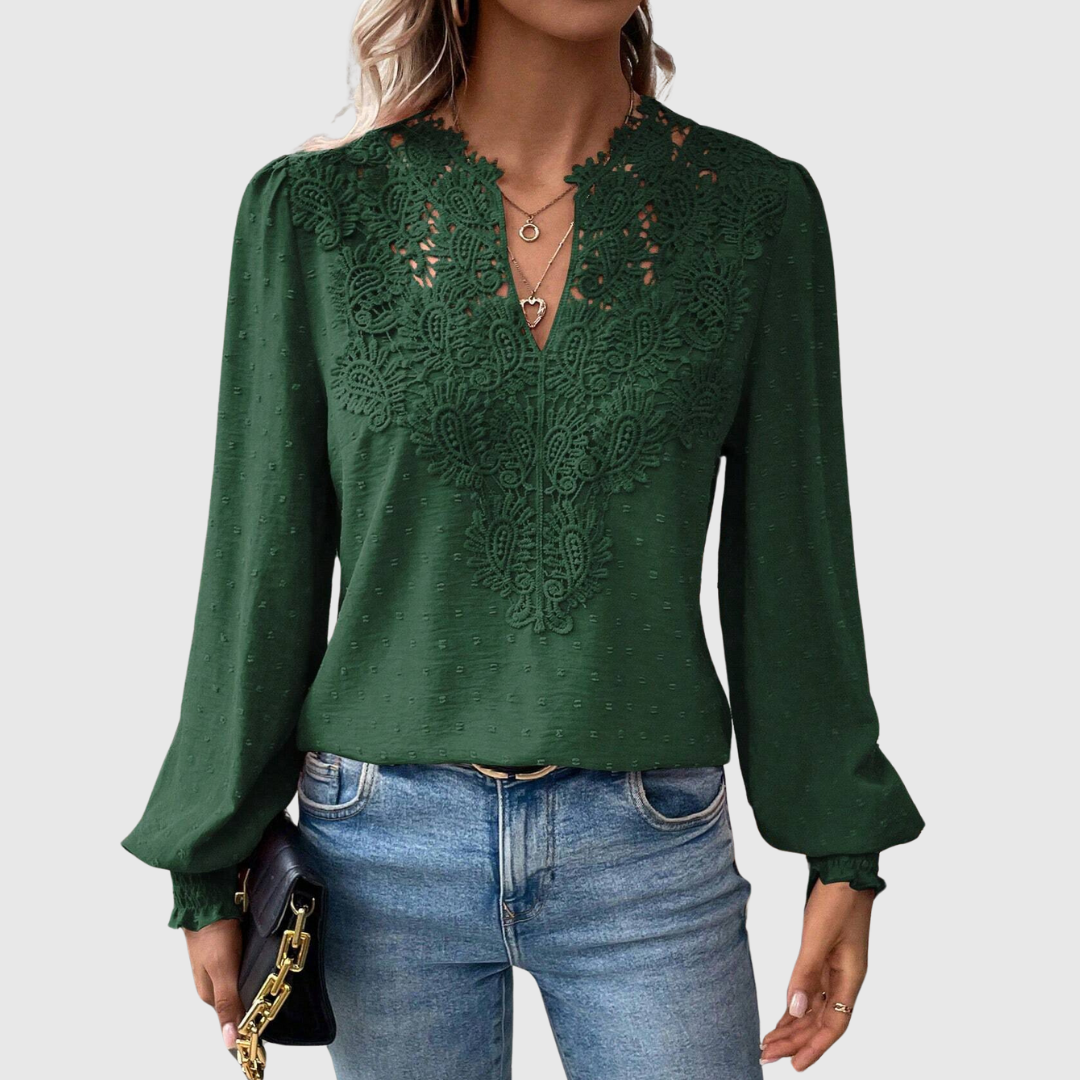 Damen - Romantische Spitzenbluse - Hochwertiger Spitzenstoff - Elegantes florales Design - Ideal für besondere Anlässe