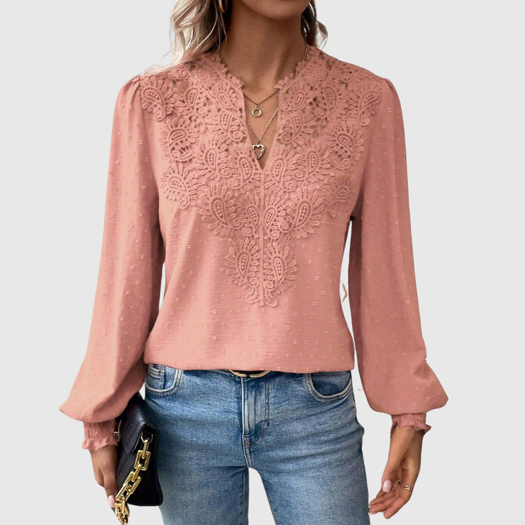 Damen - Romantische Spitzenbluse - Hochwertiger Spitzenstoff - Elegantes florales Design - Ideal für besondere Anlässe