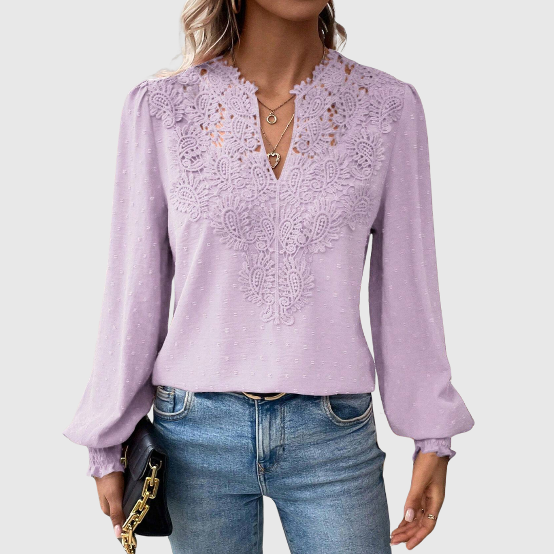 Damen - Romantische Spitzenbluse - Hochwertiger Spitzenstoff - Elegantes florales Design - Ideal für besondere Anlässe