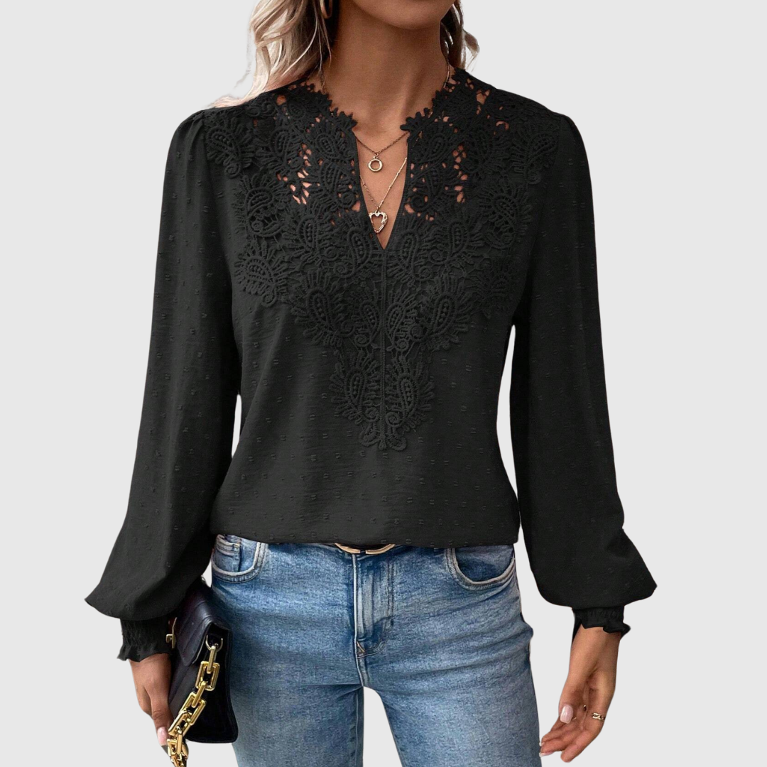 Damen - Romantische Spitzenbluse - Hochwertiger Spitzenstoff - Elegantes florales Design - Ideal für besondere Anlässe