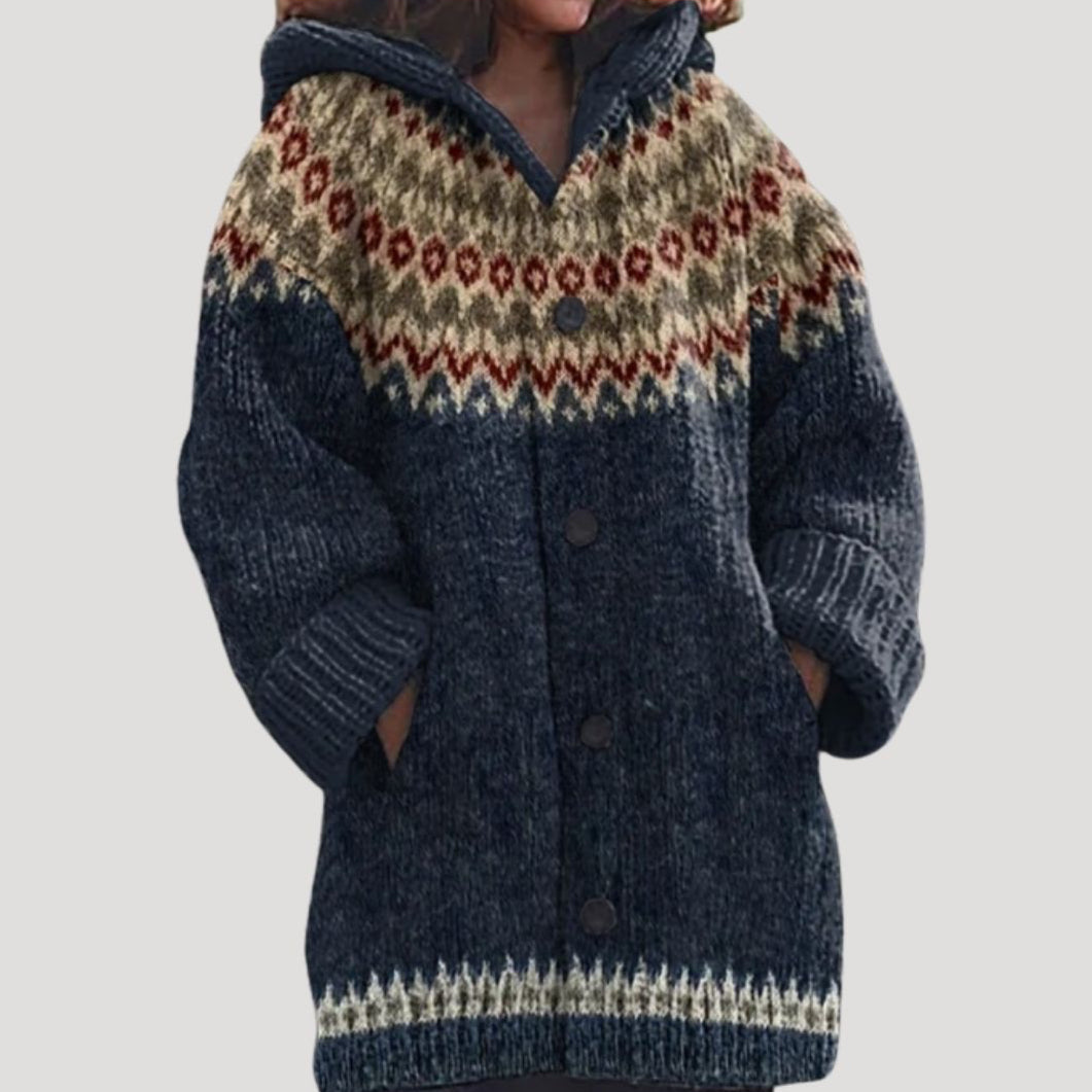 Damen - Strickjacke aus Grobstrick - Fair Isle Stil - Bequemer und stilvoller für die kalte Jahreszeit