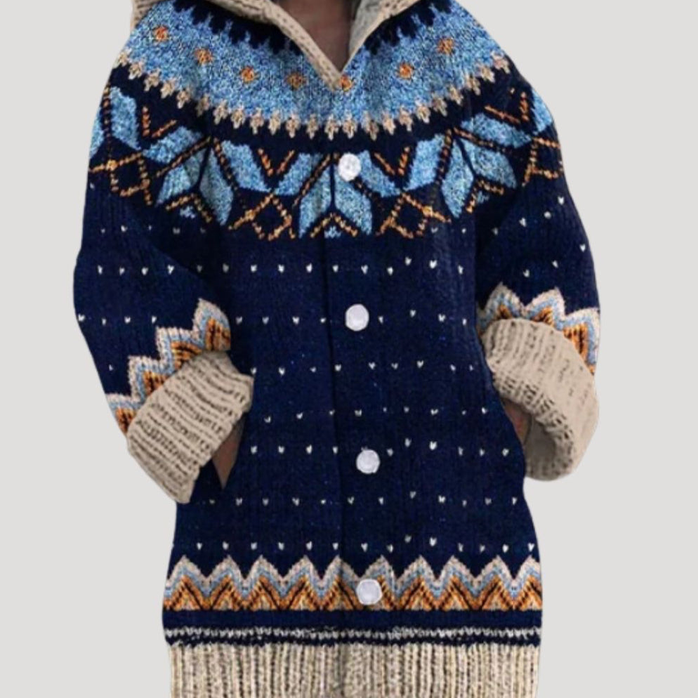 Damen - Strickjacke aus Grobstrick - Fair Isle Stil - Bequemer und stilvoller für die kalte Jahreszeit