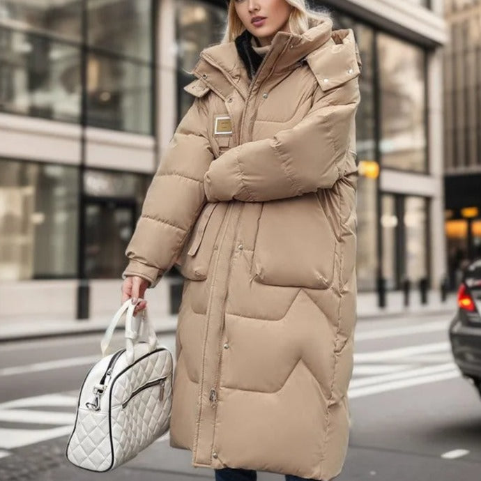 Damen - Maxi Langer gepolsterter Mantel mit Kapuze - Bequem und stilvoll für kalte Tage