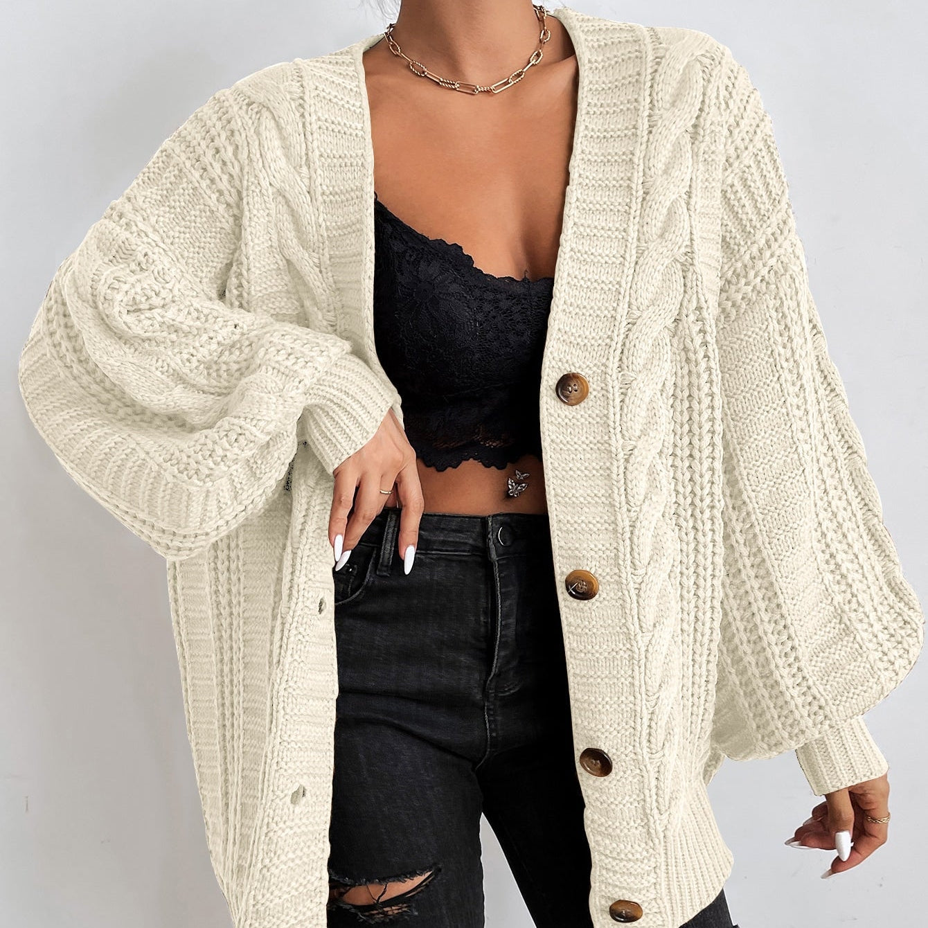 Damen - Strickjacke - Zopfmuster - Bequeme Strickwaren für jeden Anlass - Gemütlicher Style