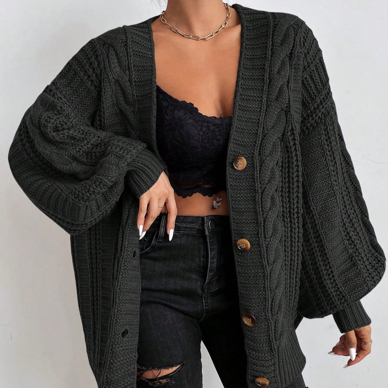 Damen - Strickjacke - Zopfmuster - Bequeme Strickwaren für jeden Anlass - Gemütlicher Style