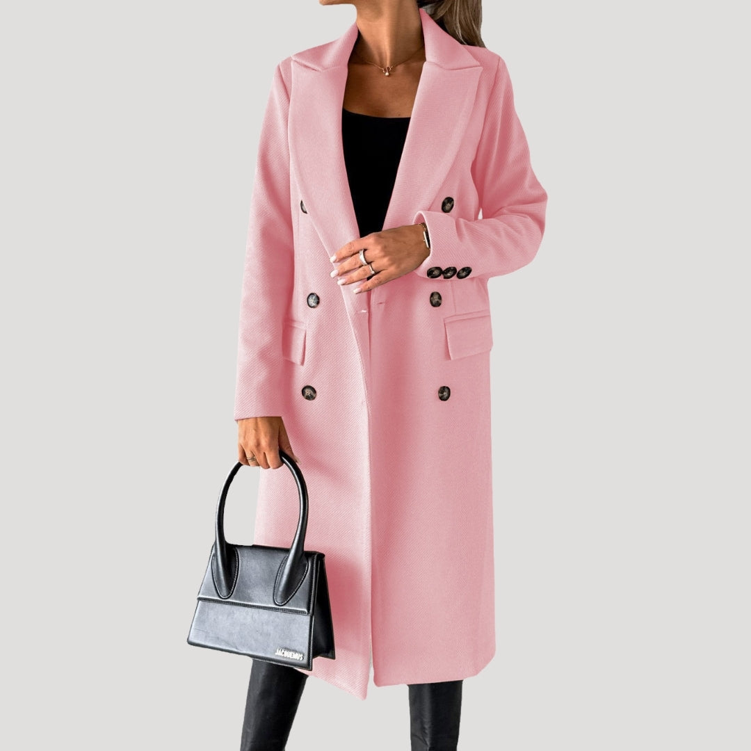 Damen - Wintermantel - Langer, zweireihiger Stil - Eleganter Warmhalter für kalte Tage