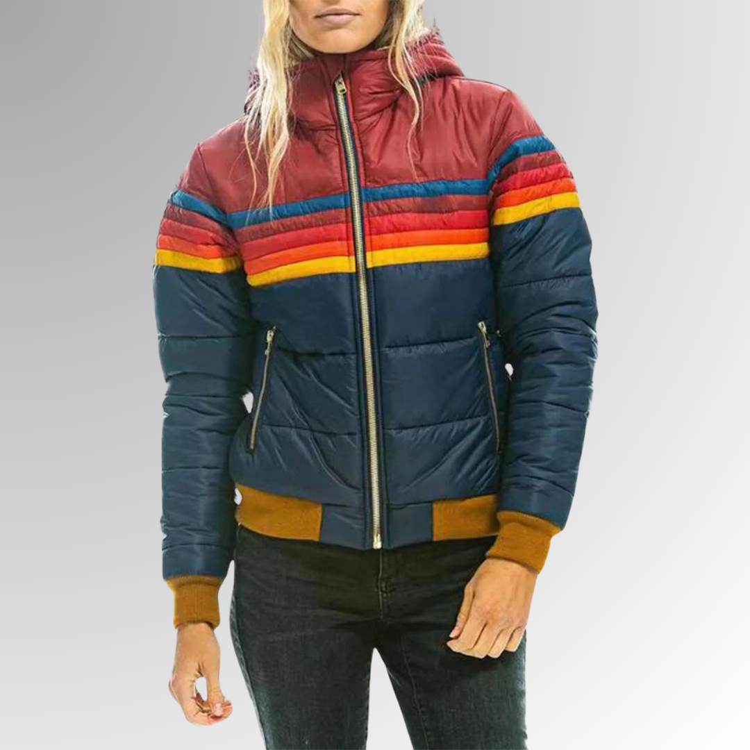 Damen - Pufferjacke - Farbblockdesign - Wasserdicht mit Kapuze - Stilvolle für jeden Anlass