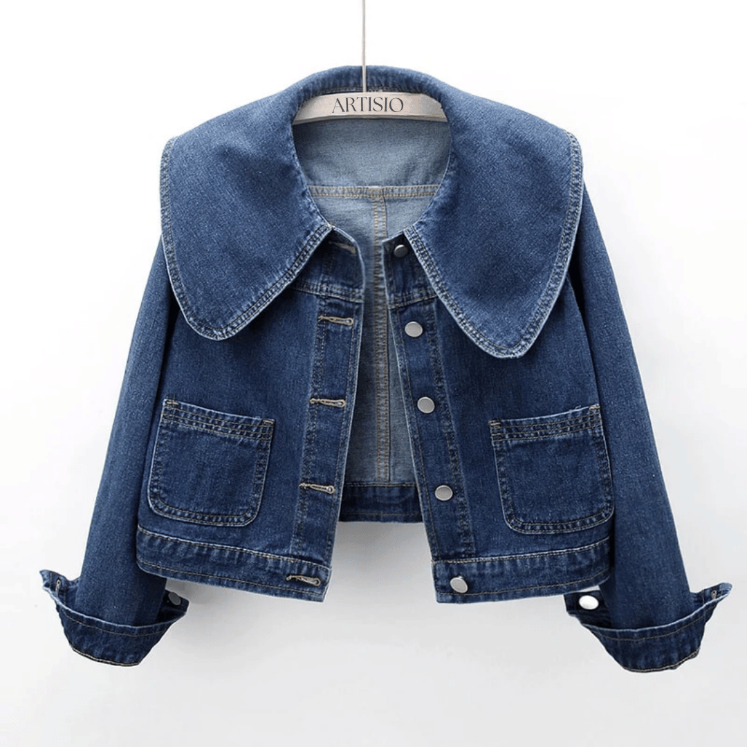Damen - Denim Jacke - Haltbares Stoff - Vintage-Crop mit Matrosenkragen - Stylische Freizeitmode für jeden Anlass