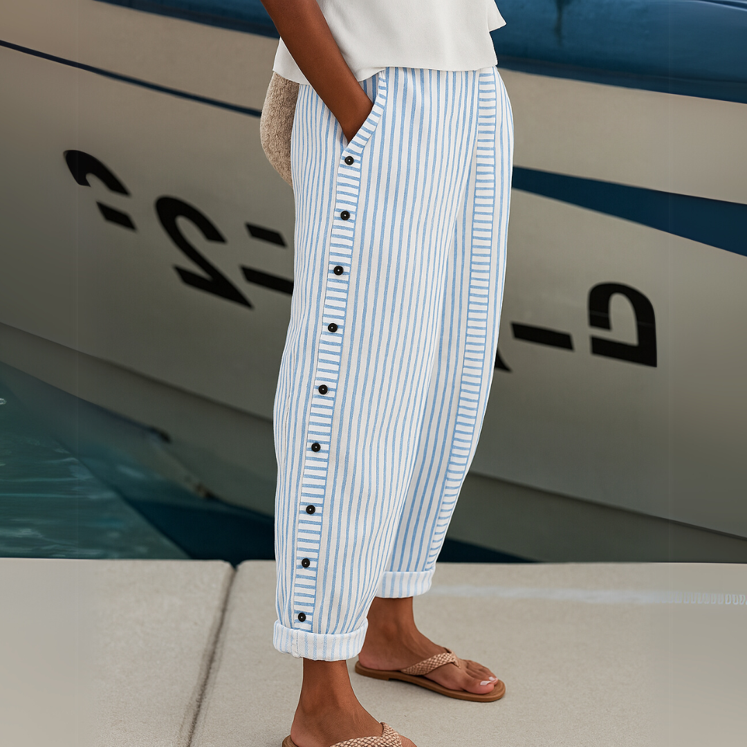 Damen - Gestreifte Freizeithose - Weicher Stoff - Stylische Alltagsmode für jeden Anlass