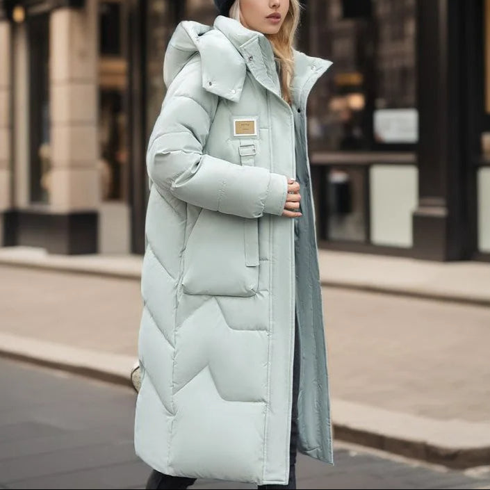 Damen - Maxi Langer gepolsterter Mantel mit Kapuze - Bequem und stilvoll für kalte Tage