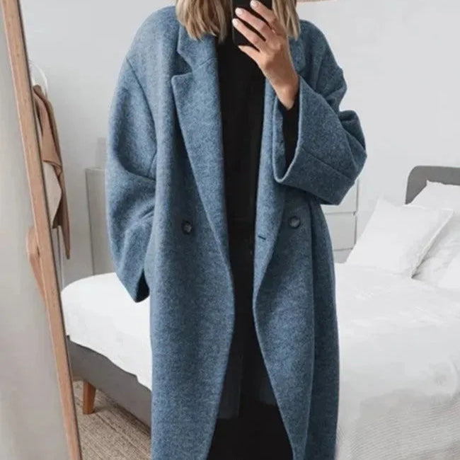 Damen - Langer Wintermantel mit Revers - Ein-Knopf-Verschluss - Stylischer und warmer Mantel für kalte Tage