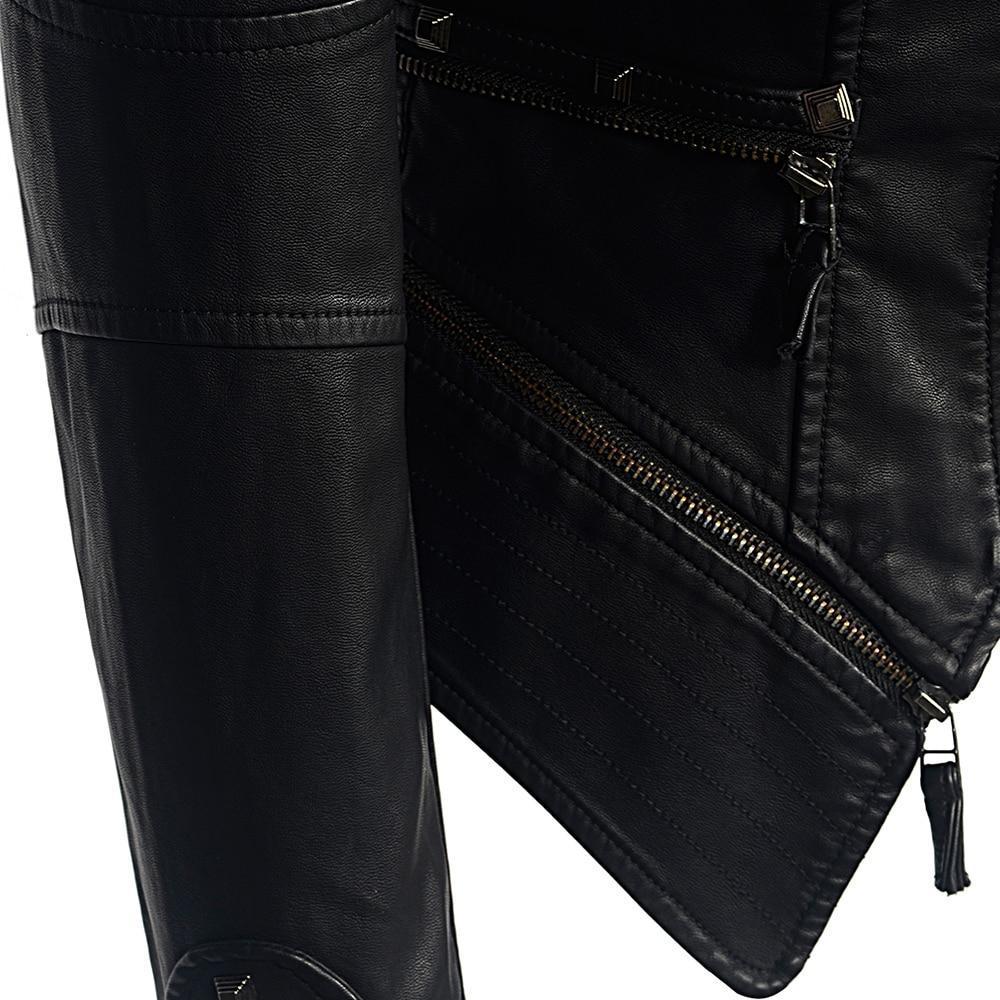 Damen - Bikerjacke - Schwarze Leder - Reißverschlüsse - Modisches Design für jeden Anlass