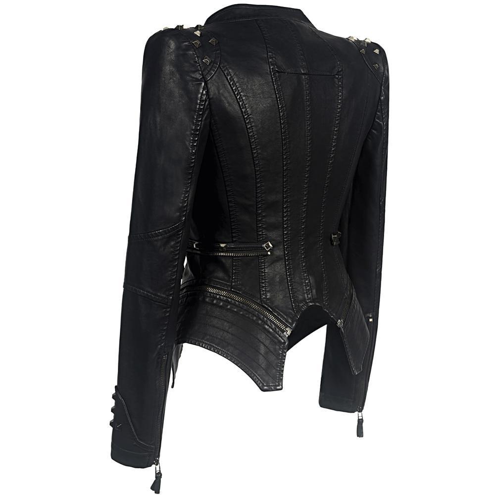Damen - Bikerjacke - Schwarze Leder - Reißverschlüsse - Modisches Design für jeden Anlass