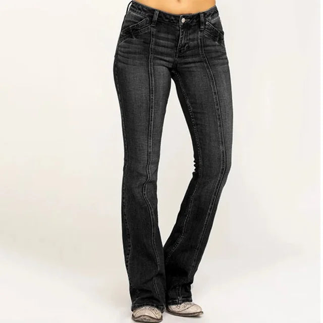 Damen - Mittellange ausgestellte Jeans - Denim - Vordere Naht Detail - Bequeme und stilvolle - Hose für jeden Anlass
