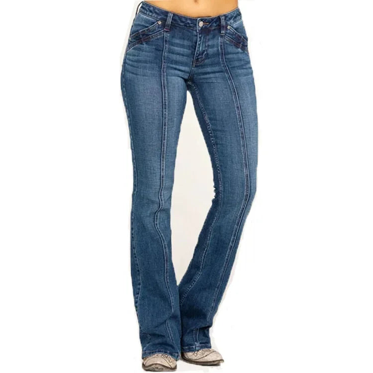 Damen - Mittellange ausgestellte Jeans - Denim - Vordere Naht Detail - Bequeme und stilvolle - Hose für jeden Anlass