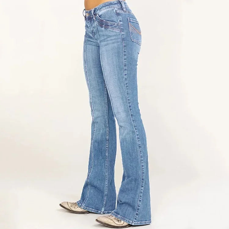 Damen - Mittellange ausgestellte Jeans - Denim - Vordere Naht Detail - Bequeme und stilvolle - Hose für jeden Anlass