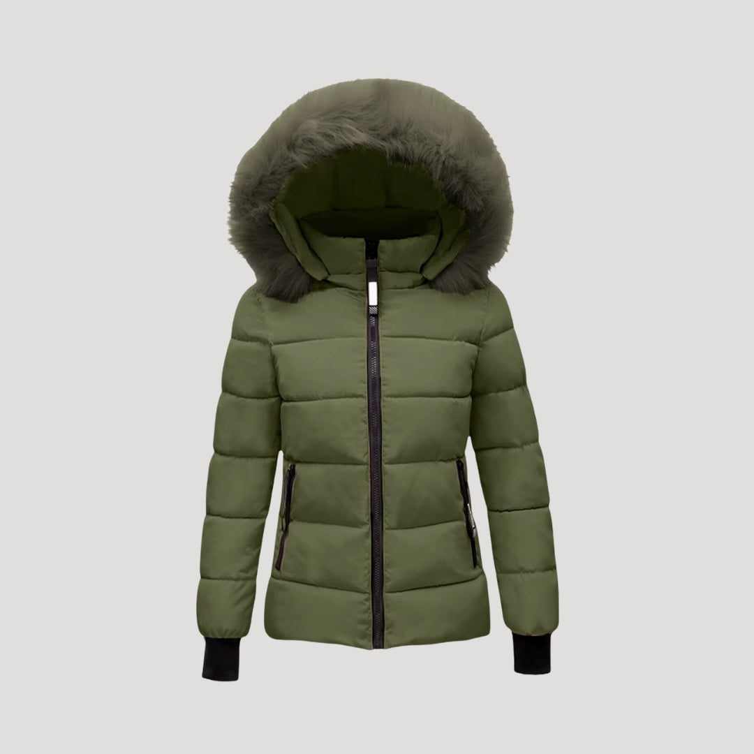 Damen - Pufferjacke - Pelzmantel mit Kapuze und Wattierung - Wärme und Stil für kalte Tage