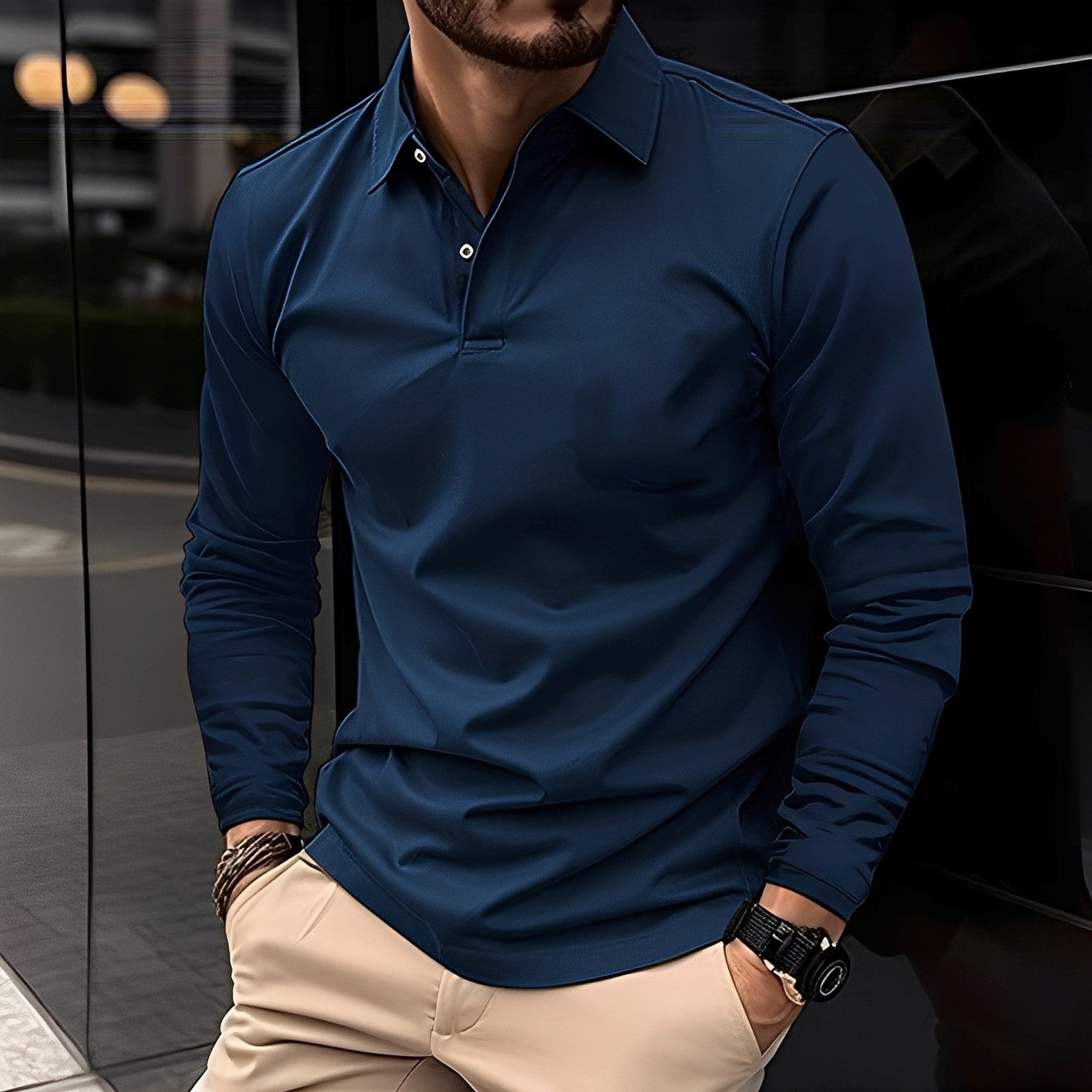 Deacon - Lässiges Langarm-Poloshirt für Herren