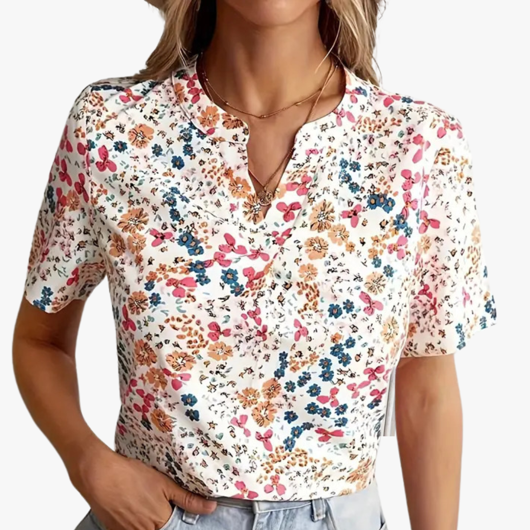 Damen - Vintage Bluse - Baumwolle-Polyester-Gemisch - Hochwertiger Blumendruck - Eleganter Stil für jeden Anlass