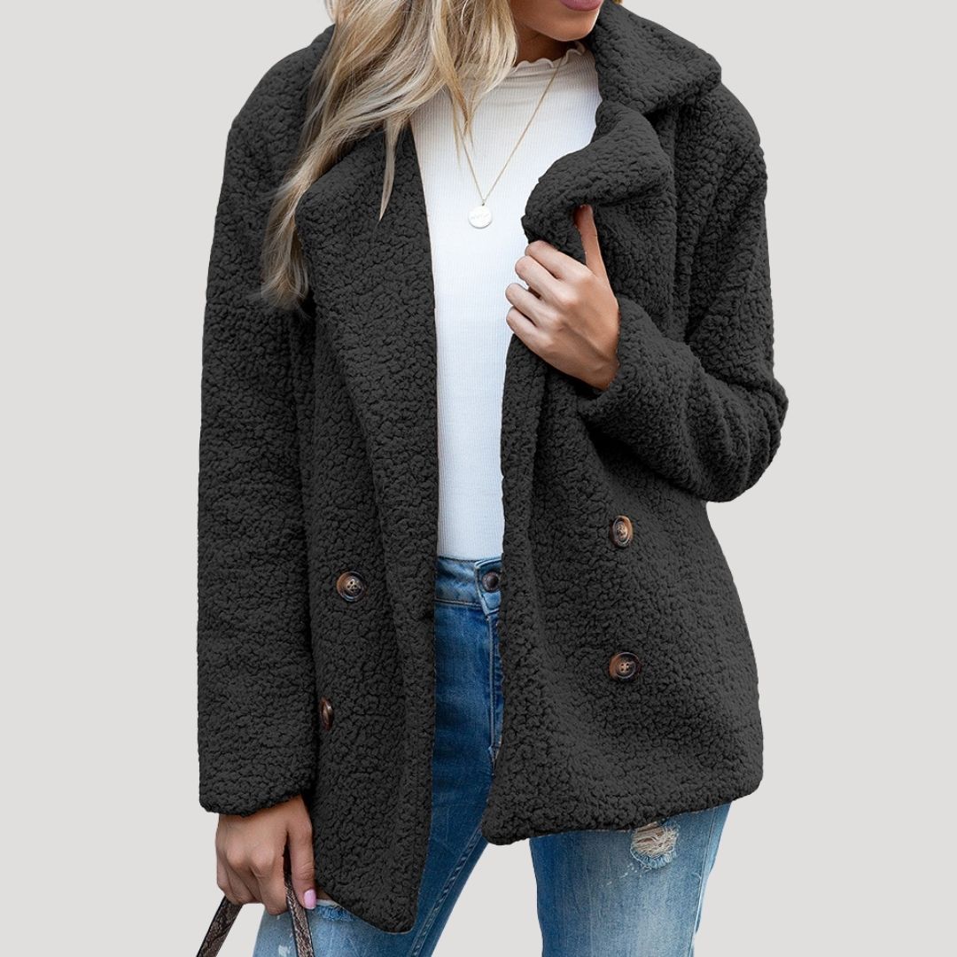Damen - Zweireihige Fleece jacke - Kunstpelz mit Plüschtextur - Winter Style