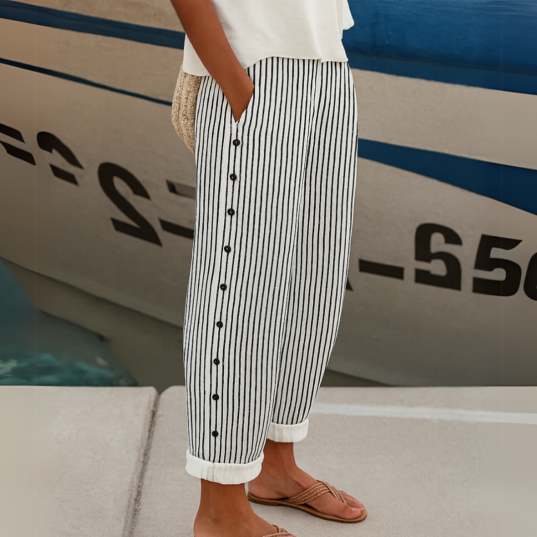 Damen - Gestreifte Freizeithose - Weicher Stoff - Stylische Alltagsmode für jeden Anlass