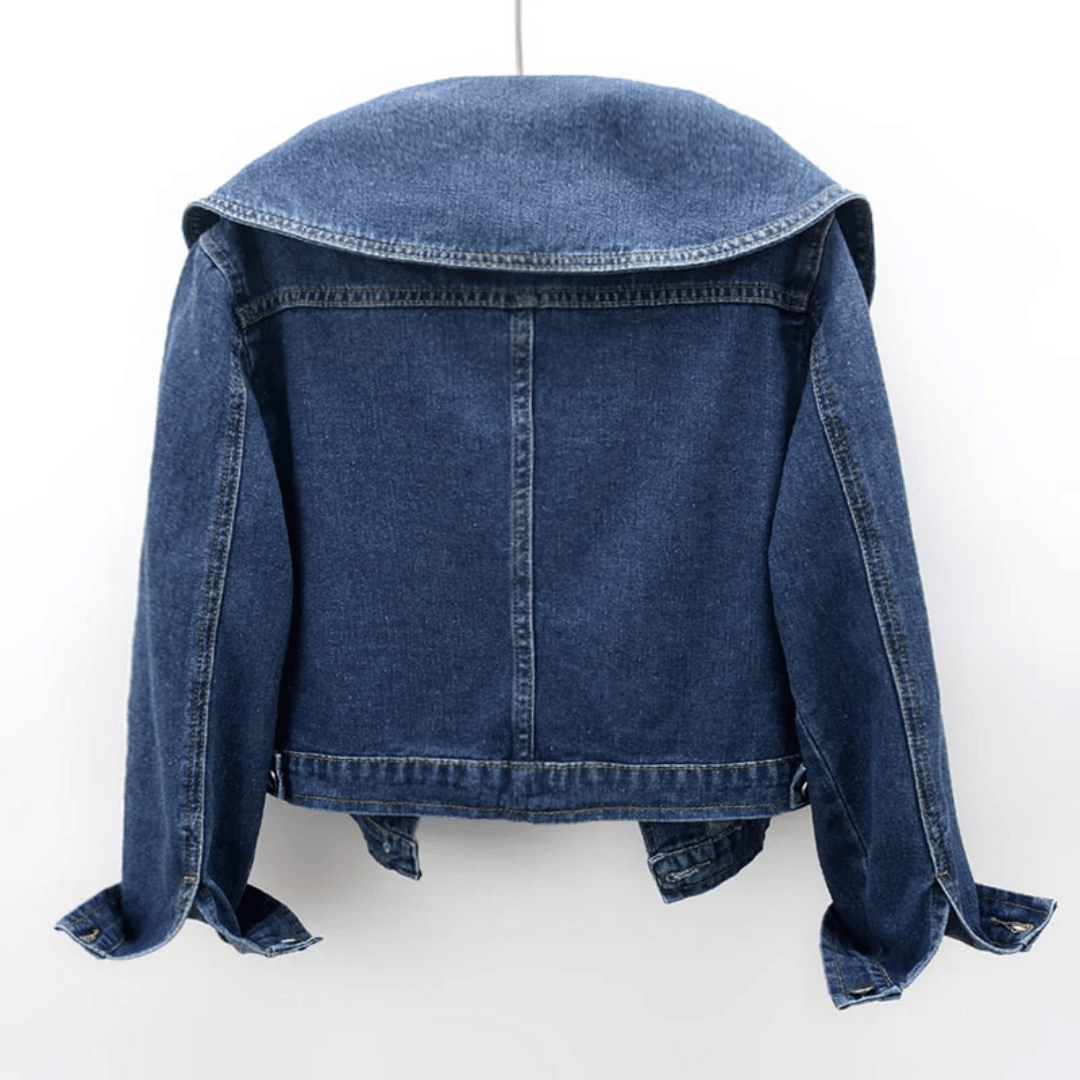 Damen - Denim Jacke - Haltbares Stoff - Vintage-Crop mit Matrosenkragen - Stylische Freizeitmode für jeden Anlass
