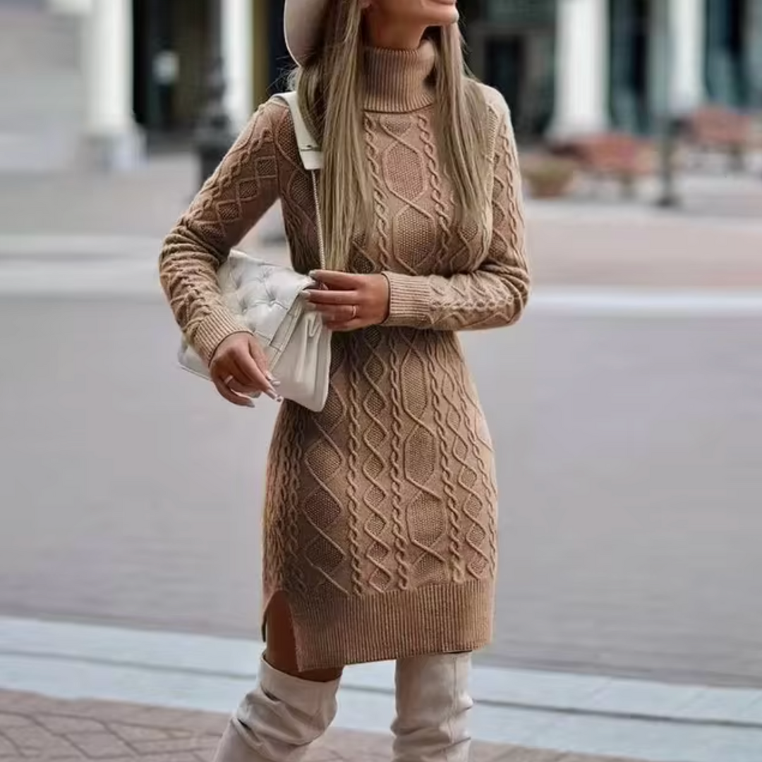 Damen - Midikleid - Strick mit Rollkragen - Slim Fit, Bequem und Stilvoll für jede Gelegenheit
