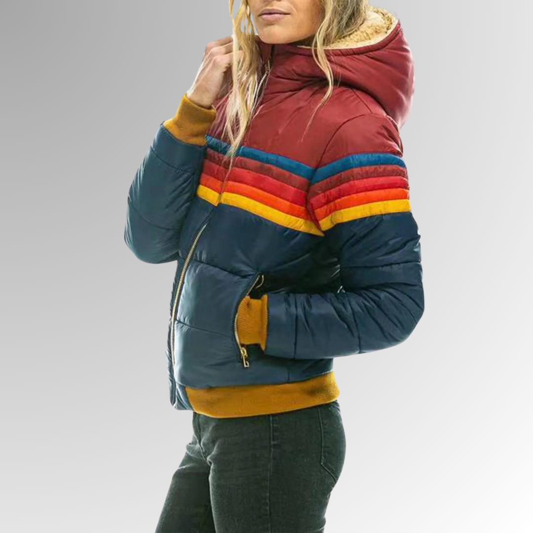 Damen - Pufferjacke - Farbblockdesign - Wasserdicht mit Kapuze - Stilvolle für jeden Anlass